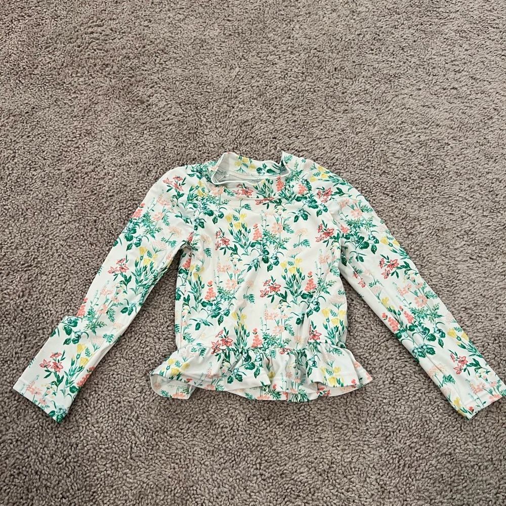 Janie and Jack Green and Pink Long Sleeve Floral Tee